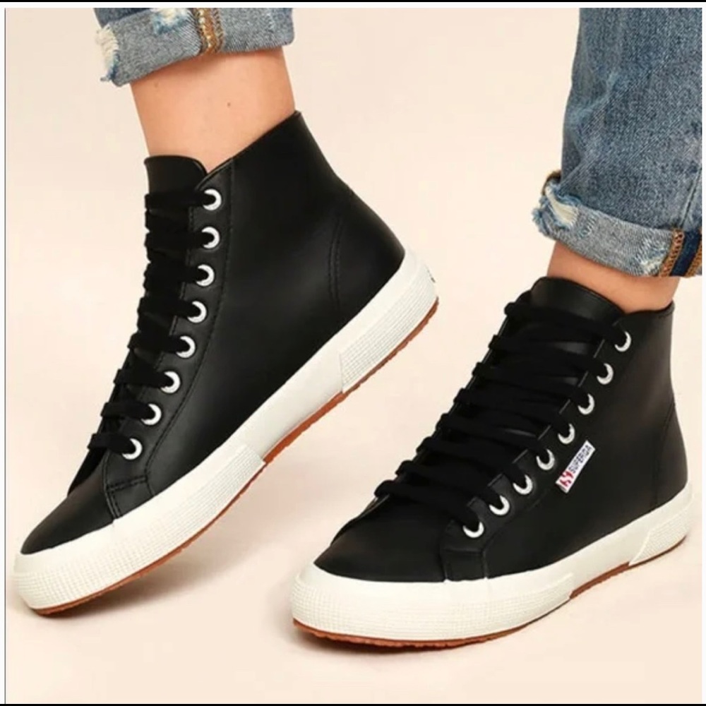 Black Superga Leather High-Top Sneakers - Exclusive